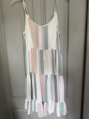 Pastel Striped Tiered Sun Dress - White, Mint, Blush, Gray